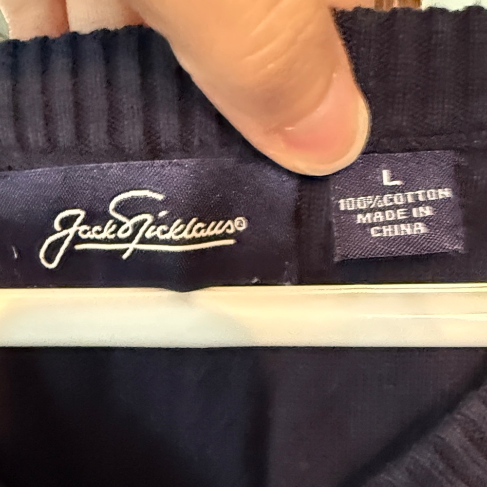 Jack Nicklaus Mens V-Neck Sweater Navy Blue Cotton Golden‎ Bear Logo Large - Picture 2 of 4